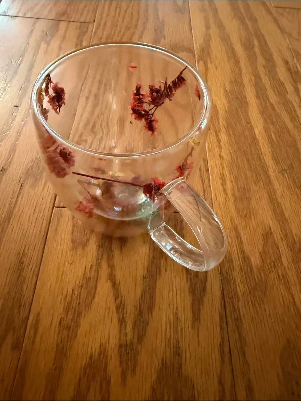 Clear Acrylic Decorative Mug Cup with Pink Floral Accents Dried Flowers